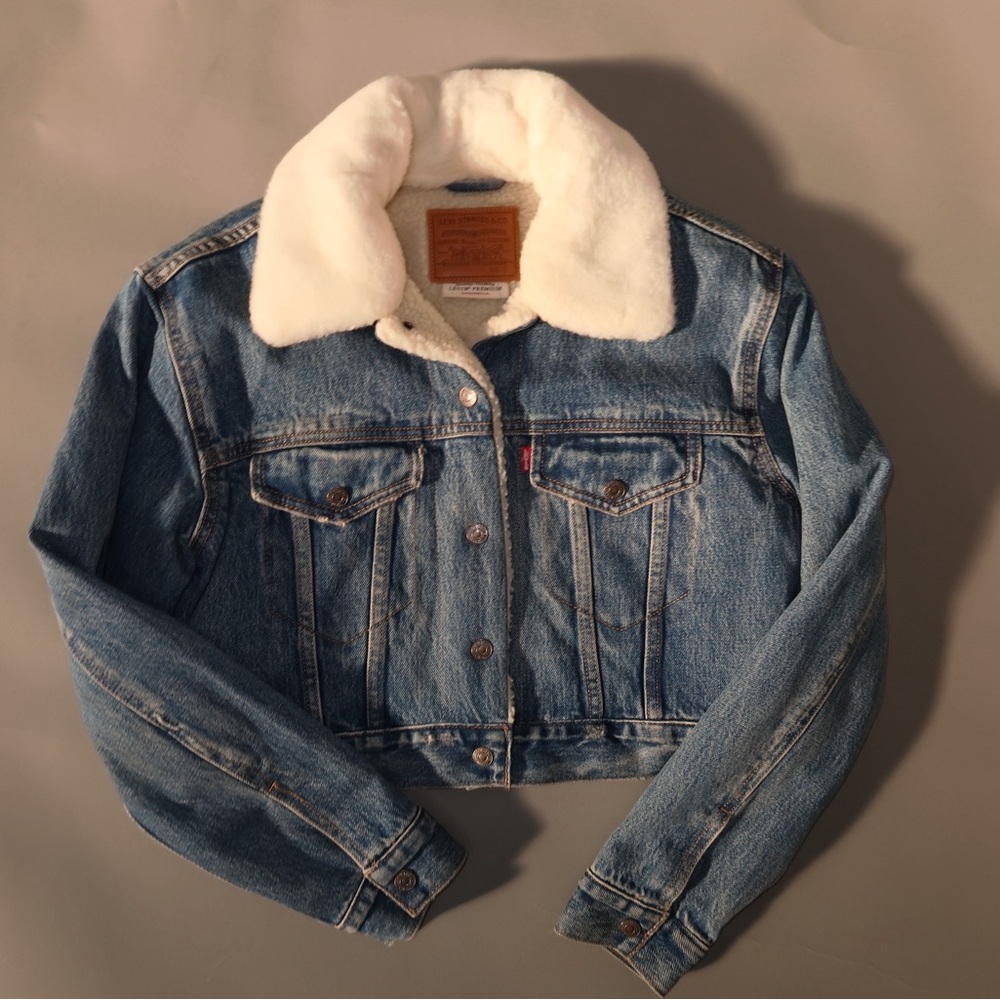 Levi's Blue Denim Jacket with White Sherpa Collar